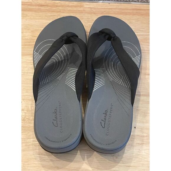 Clarks Cloudsteppers Cushioned Flip Flops Women's 9 Gray Black Arla Kaylie Shoe - Picture 4 of 8